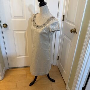 NATURAL LINEN Tree Gold Shimmer Linen short sleeved Casual Dress Women’s Size M